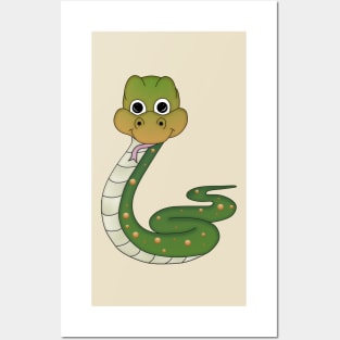 Cute Cartoon Snake, Greens and Oranges Posters and Art